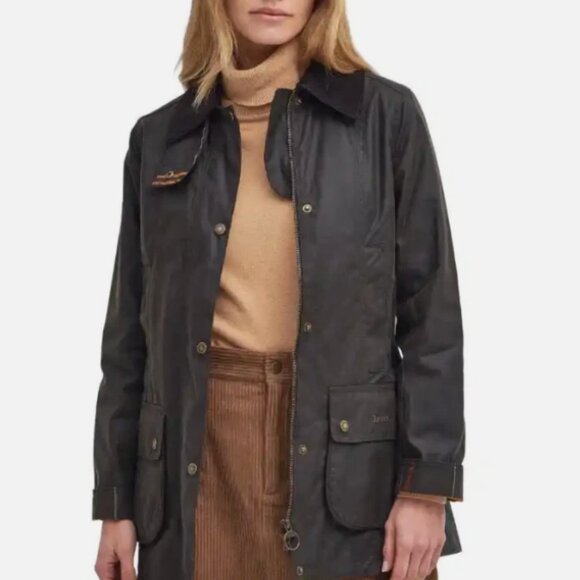 Barbour Fiddich Waxed Cotton Coat in Olive MSRP$495 English Chic - Picture 2 of 11